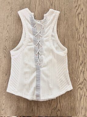 Free People White Lace-Up Tank Top